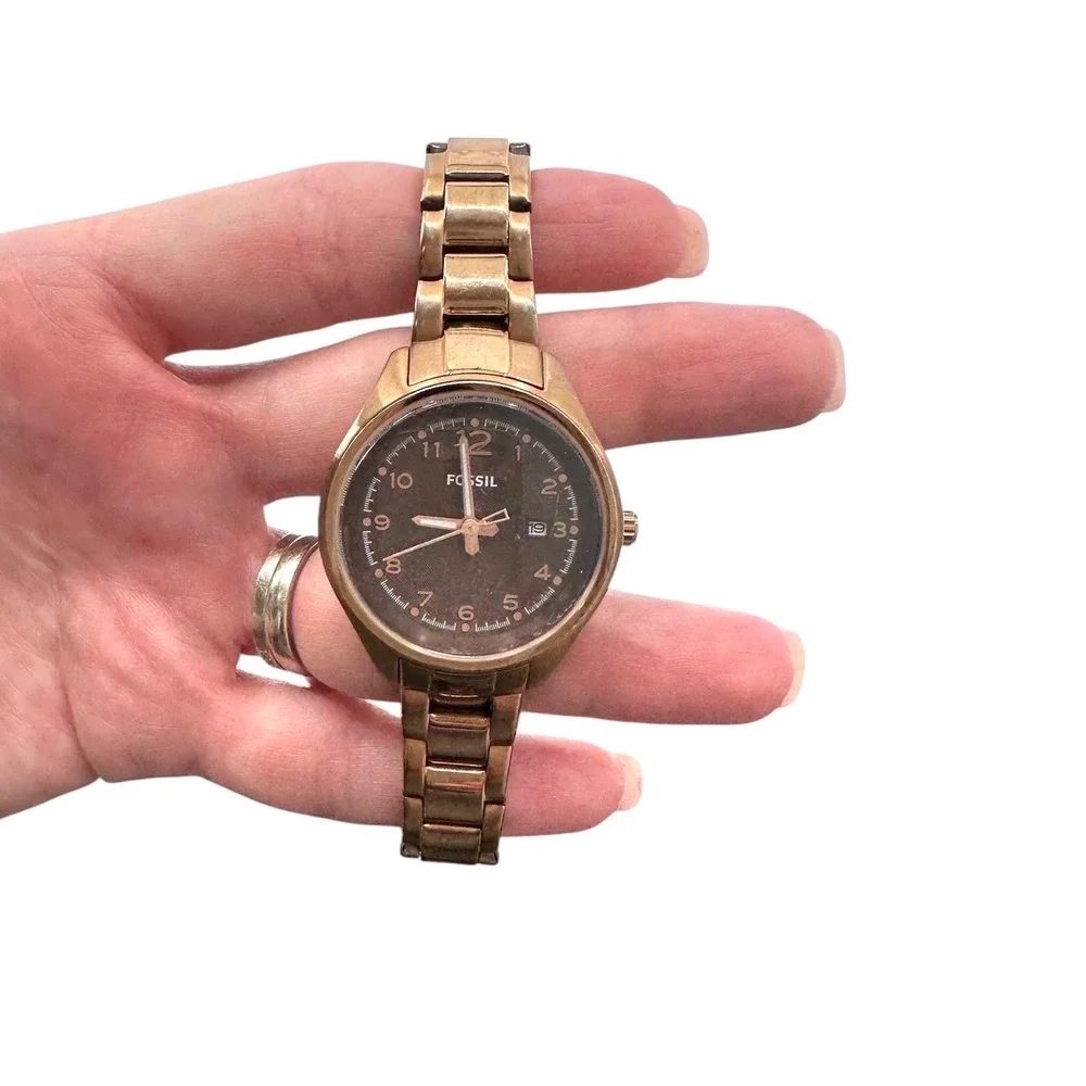 Fossil Flight Mini Womens Watch Bronze Stainless Steel Brown Dial Date AM-4366